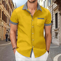 Solid Color Patchwork Printed Shirt for Men