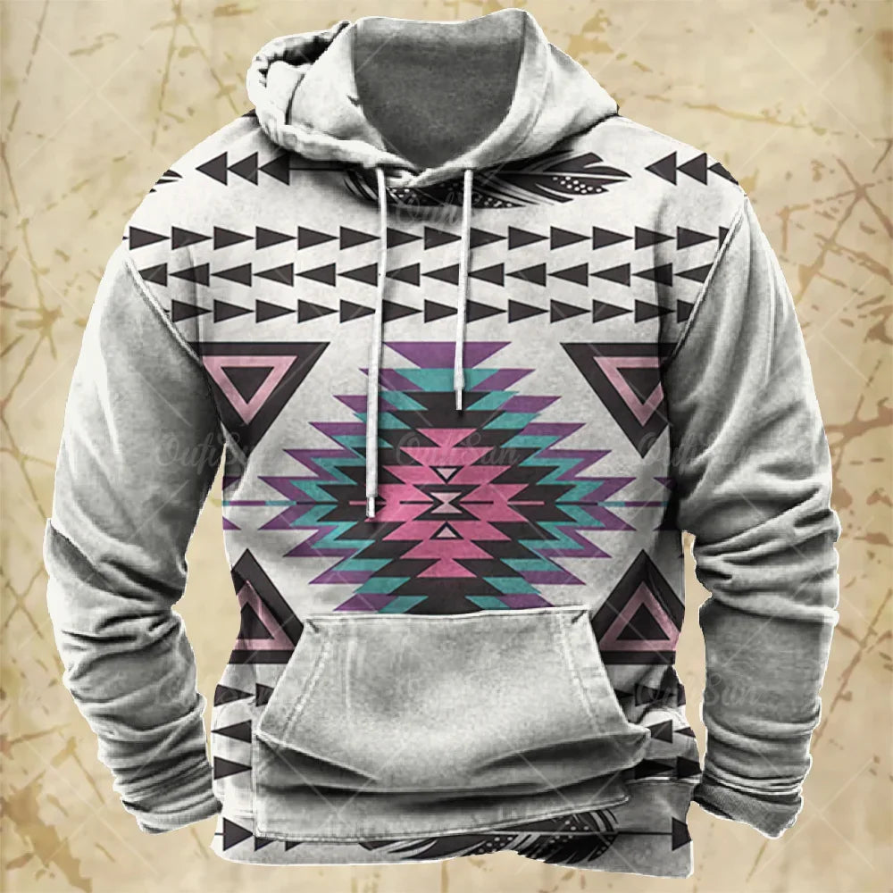 Men Hooded Vintage Print  Sweatshirt