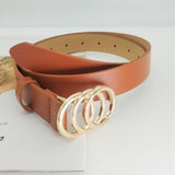 Women's Belt Trend Triple Round Buckle Belt Simple Versatile Youth Belt PU Leather Belt Paired with Jeans Dress Ladies Belts