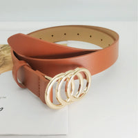 Women's Belt Trend Triple Round Buckle Belt Simple Versatile Youth Belt PU Leather Belt Paired with Jeans Dress Ladies Belts