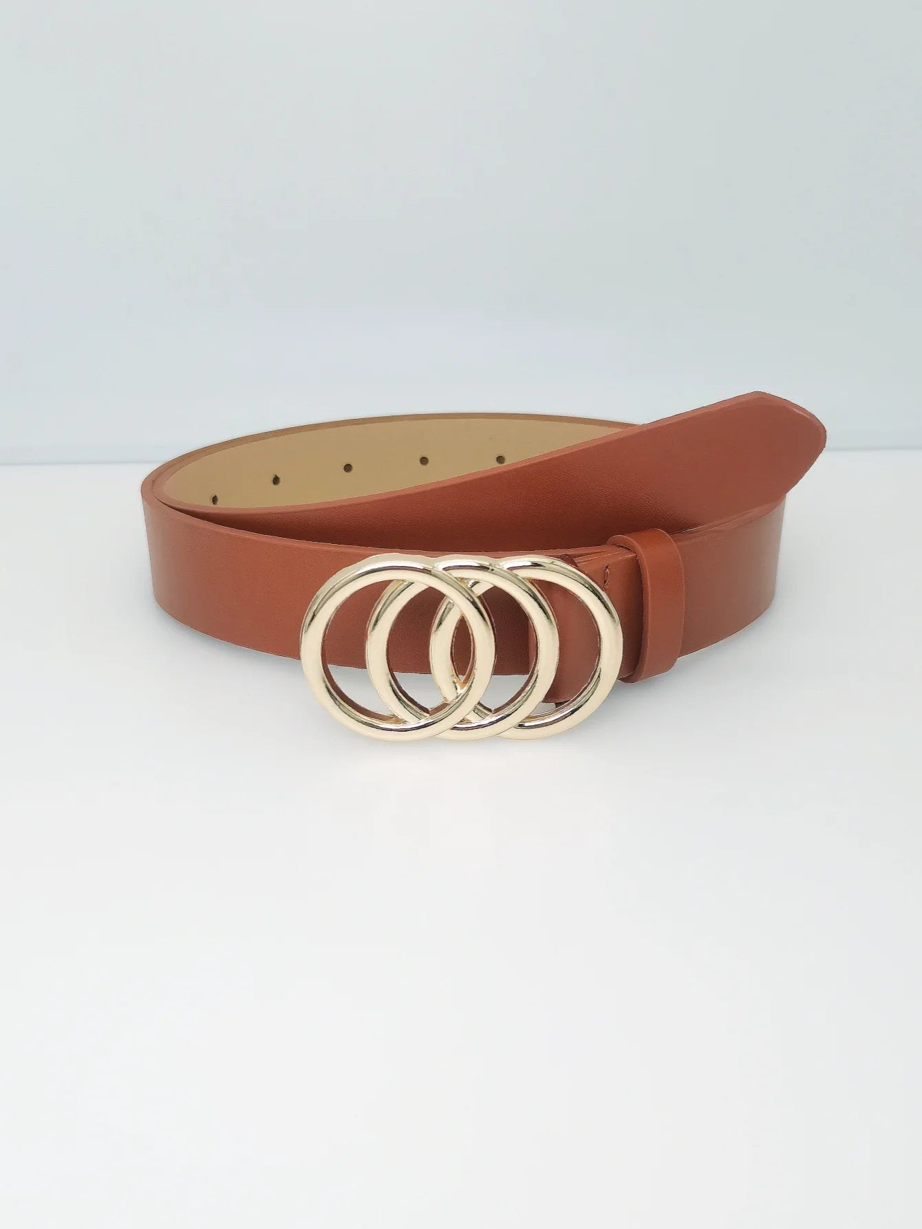 Women's Belt Trend Triple Round Buckle Belt Simple Versatile Youth Belt PU Leather Belt Paired with Jeans Dress Ladies Belts