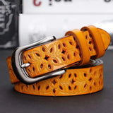 Leather Belts for Woman Belt Vintage Pin Buckle Strap Jeans Hollow Belt