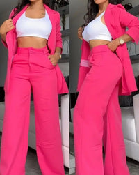 Casual Solid Split Collar Coat and Pants Set