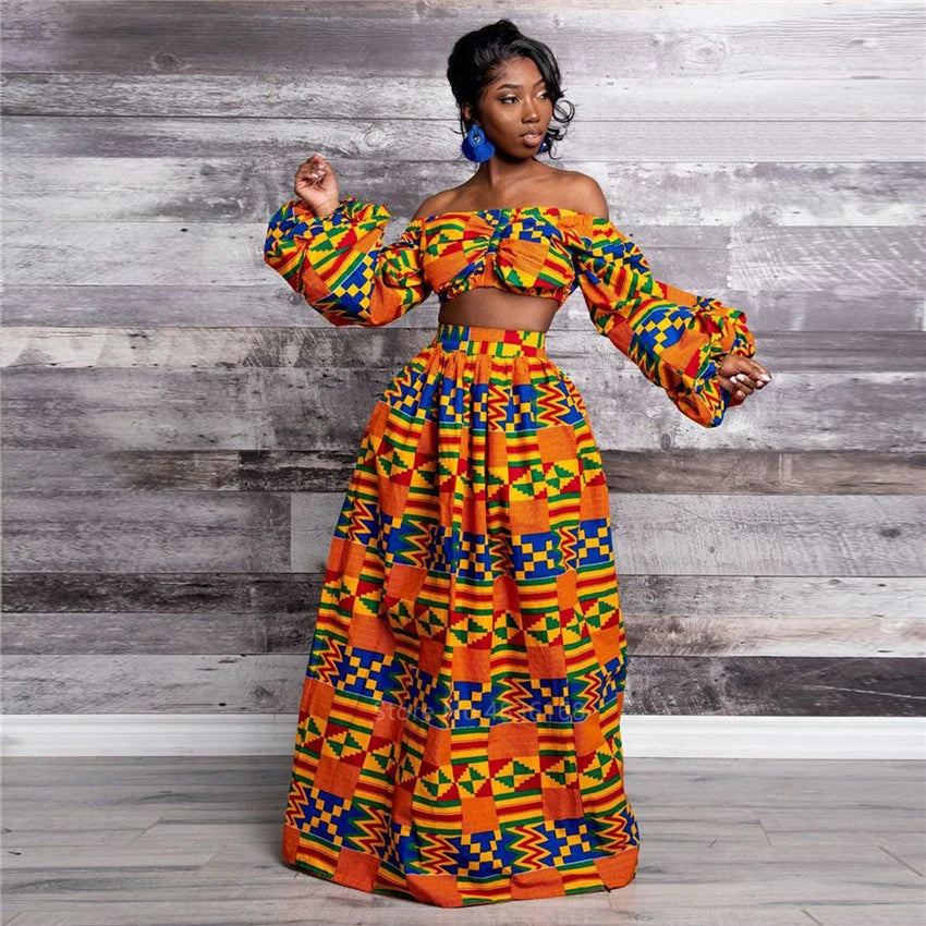 Afro Women 2-piece Set Lady Full Sleeve Shoulder Off