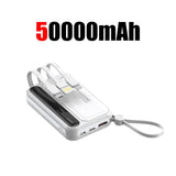 50000mAh Large Capacity Power Bank 4 In1  Built in Cable Intelligent Digital Display Laser Light Fast Charging External Battery