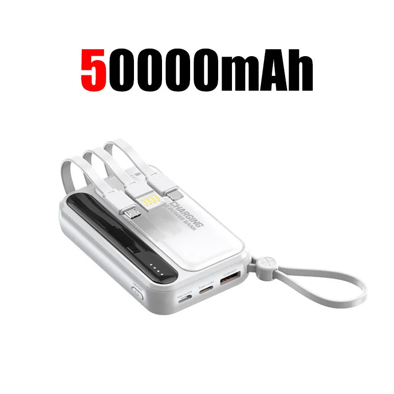 50000mAh Large Capacity Power Bank 4 In1  Built in Cable Intelligent Digital Display Laser Light Fast Charging External Battery