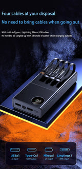 200000mAh 120W Power Bank Large Capacity Super Fast Charge Portable Power Bank With 4 Charging Cables LED Digital Display New