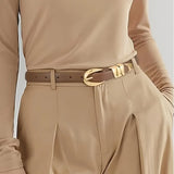 Women's Slim Fit PU Belt, Fine Waistband, Denim Pants, Formal Pants, Fashionable Black Belt with Gold Buckle