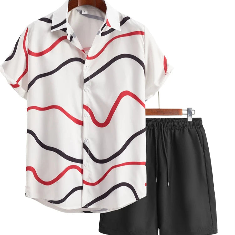 Men's Line Print Shorts Set