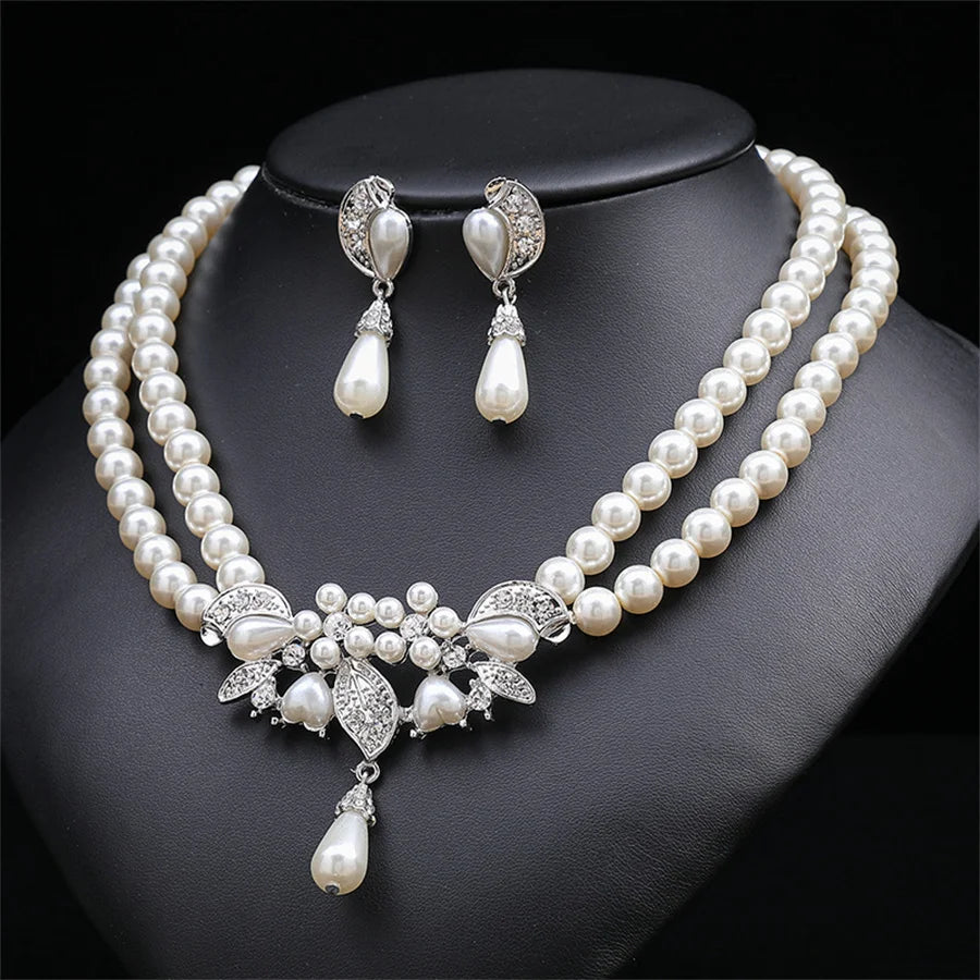 Personality flower Pearl Wedding Necklace Earring