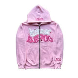 Zipper Hooded Sweatshirt With Retro American Letters