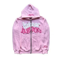 Zipper Hooded Sweatshirt With Retro American Letters