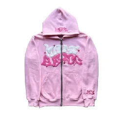 Zipper Hooded Sweatshirt With Retro American Letters