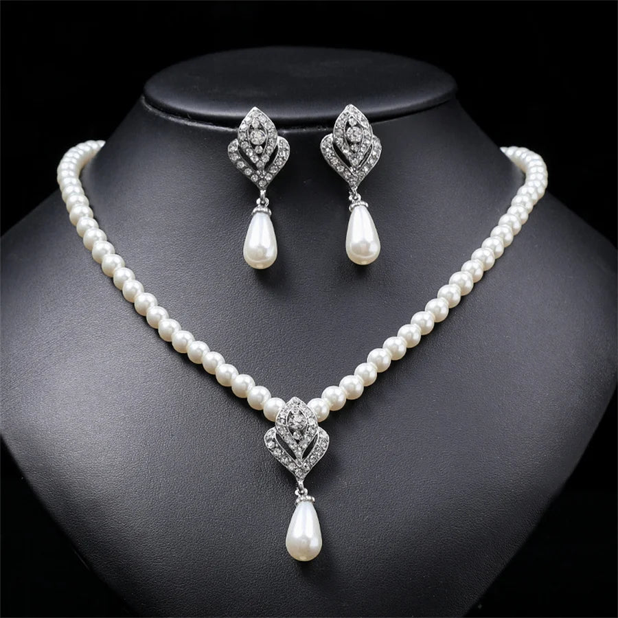 Personality flower Pearl Wedding Necklace Earring