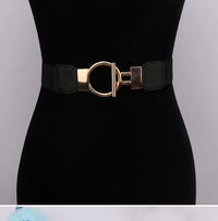 Women's Fashion Round Buckle Belt, Simple 4cm Wide Elastic Waistband, Decorative Temperament Waist Cincher