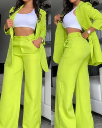 Casual Solid Split Collar Coat and Pants Set
