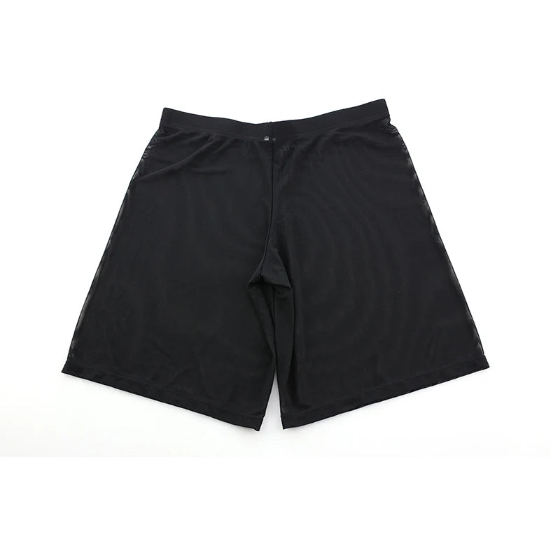 Mens Boxer Shorts Long Leg Breathable Sheer Mesh Trunks Sports Training Quick-drying Boxers SeeThrough Bottoms Sportswear