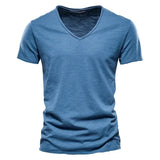 Solid Color V-Neck Pure Cotton T-Shirt