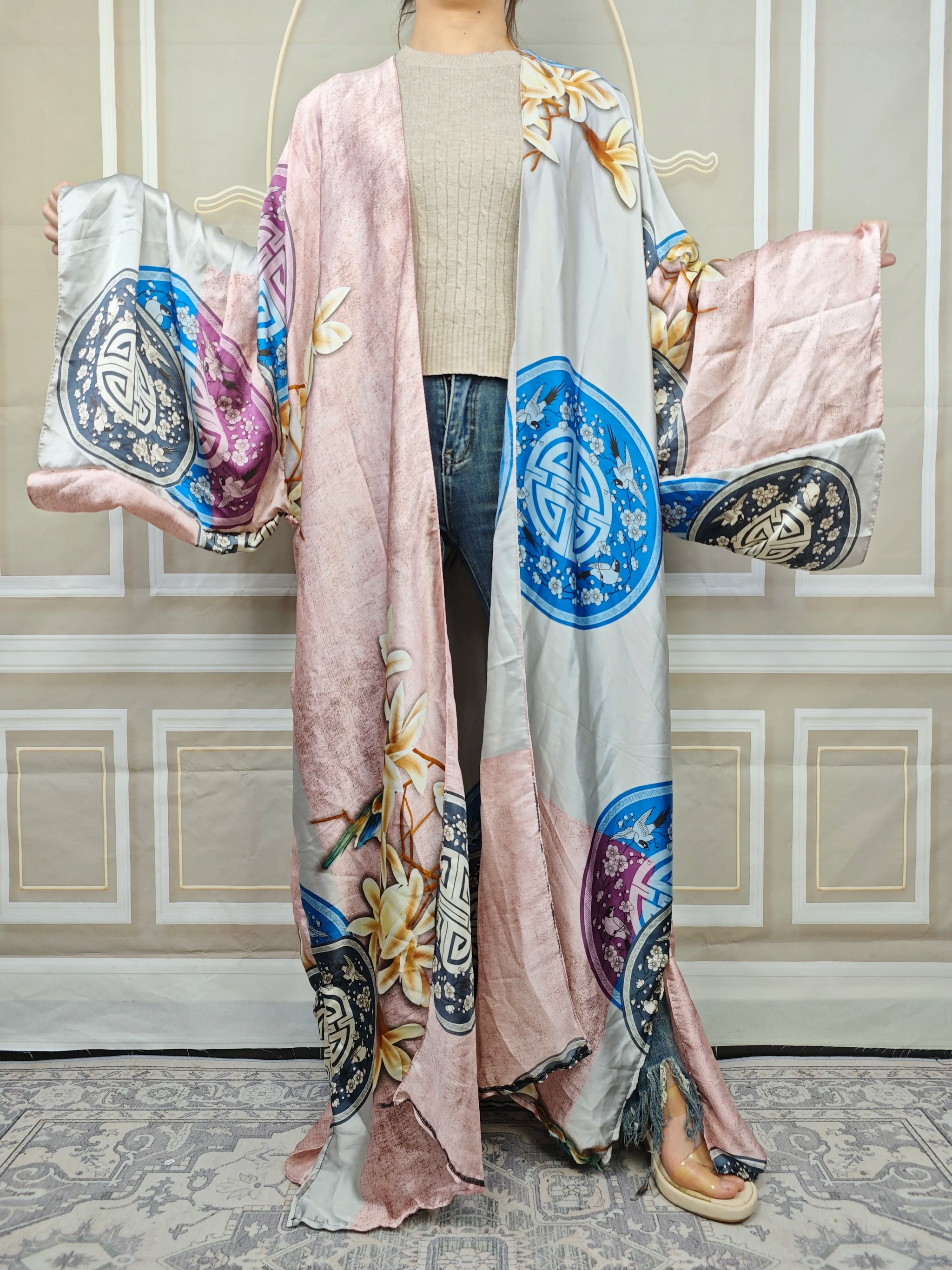 African Dresses For Women Plus Size Muslim Summer Silk Loose Cardigans Traditional Ramadan Long Duster Coat For Party