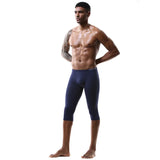 Men's Ice Silk Long Leg Trunk Sexy U Conevx Pouch Boxy Underwear Sports Fitness Running Shorts Pants Extended Knee Length Boxers