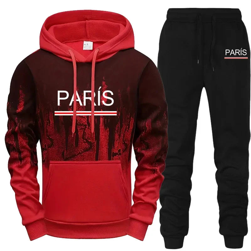 Hot Sales Mens Tracksuit Casual Printed Splash-ink Hooded Sweatshirts Daily Sports Jogging Mens Clothing Single Piece Tops Pants