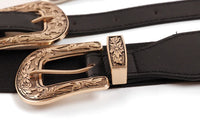 Personalized versatile black belt for women new style double buckle design high-end niche belt trend