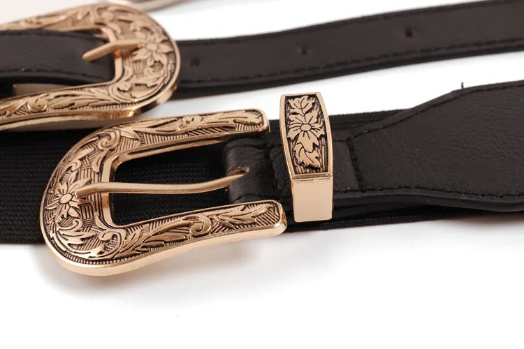 Personalized versatile black belt for women new style double buckle design high-end niche belt trend
