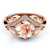 Gold Color Flower Round Rose Stone Ring Luxury Party Engagement Wedding Rings for Women Jewelry