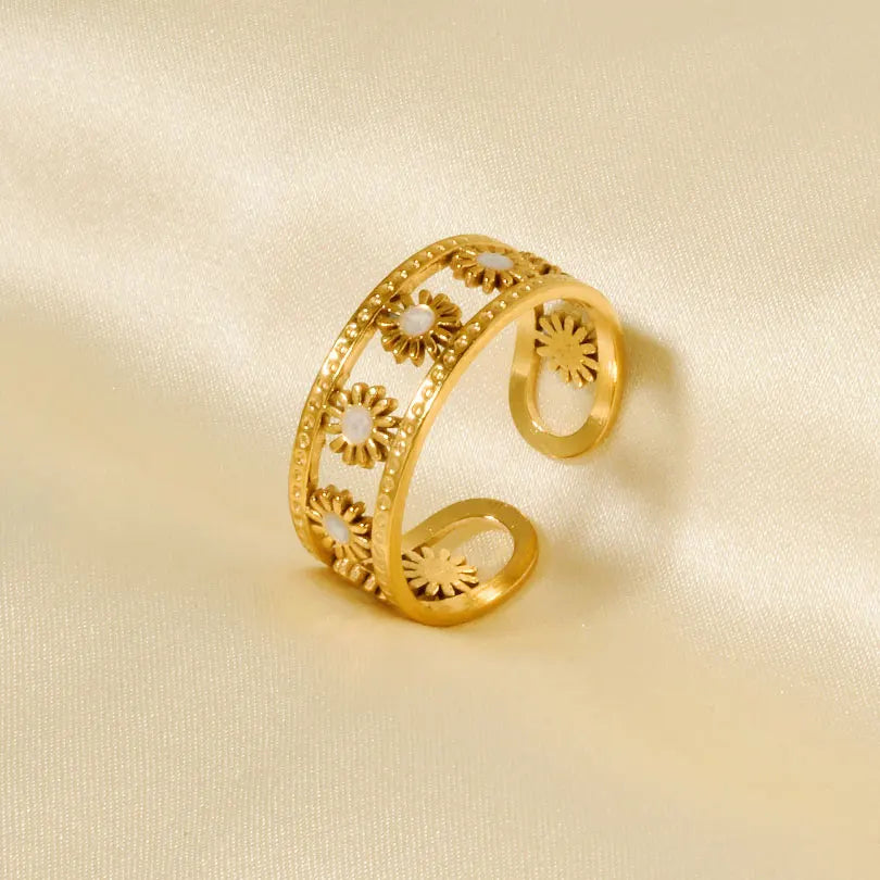 Elegant Ring Enamel Stainless Steel Rings For Women Men Accessories Flower Plant Jewelry Real Gold