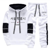 Mens Tracksuit Print Casual Sweatshirts Sportswear Outdoors Sports Jogging Mens Clothing Single Piece Hoodie Pants Korean Style