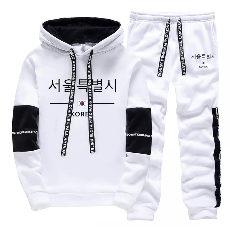 Mens Tracksuit Print Casual Sweatshirts Sportswear Outdoors Sports Jogging Mens Clothing Single Piece Hoodie Pants Korean Style