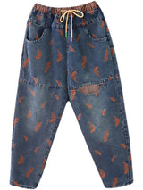 Feather Embroidery Loose Thin Drawstring Pants