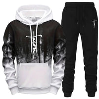 Mens Tracksuit Casual Printing Splash-ink Hooded Sweatshirts Sports Jogging Mens Clothing Autumn Winter Single Piece Tops Pants