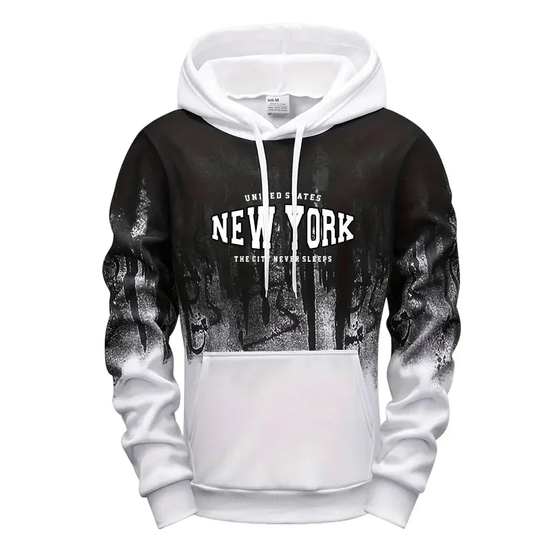 Autumn Winter Mens Tracksuit Casual Printing Splash-ink Hooded Sweatshirts Daily Sports Jogging Clothing Single Piece Tops Pants