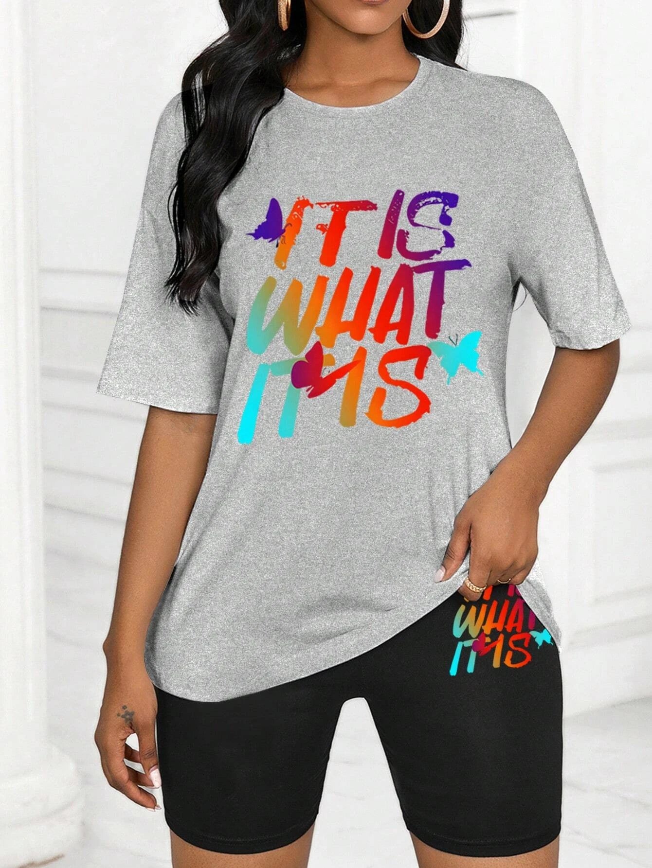 Colored Letters Printing Shirt & Shorts