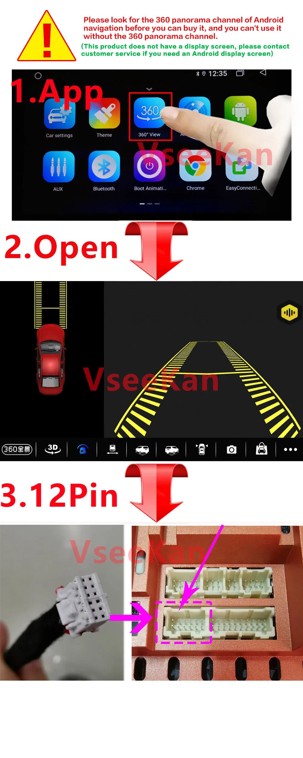 Car 360° panoramic system camera for Android multimedia screen, Android multimedia system with 360APP function