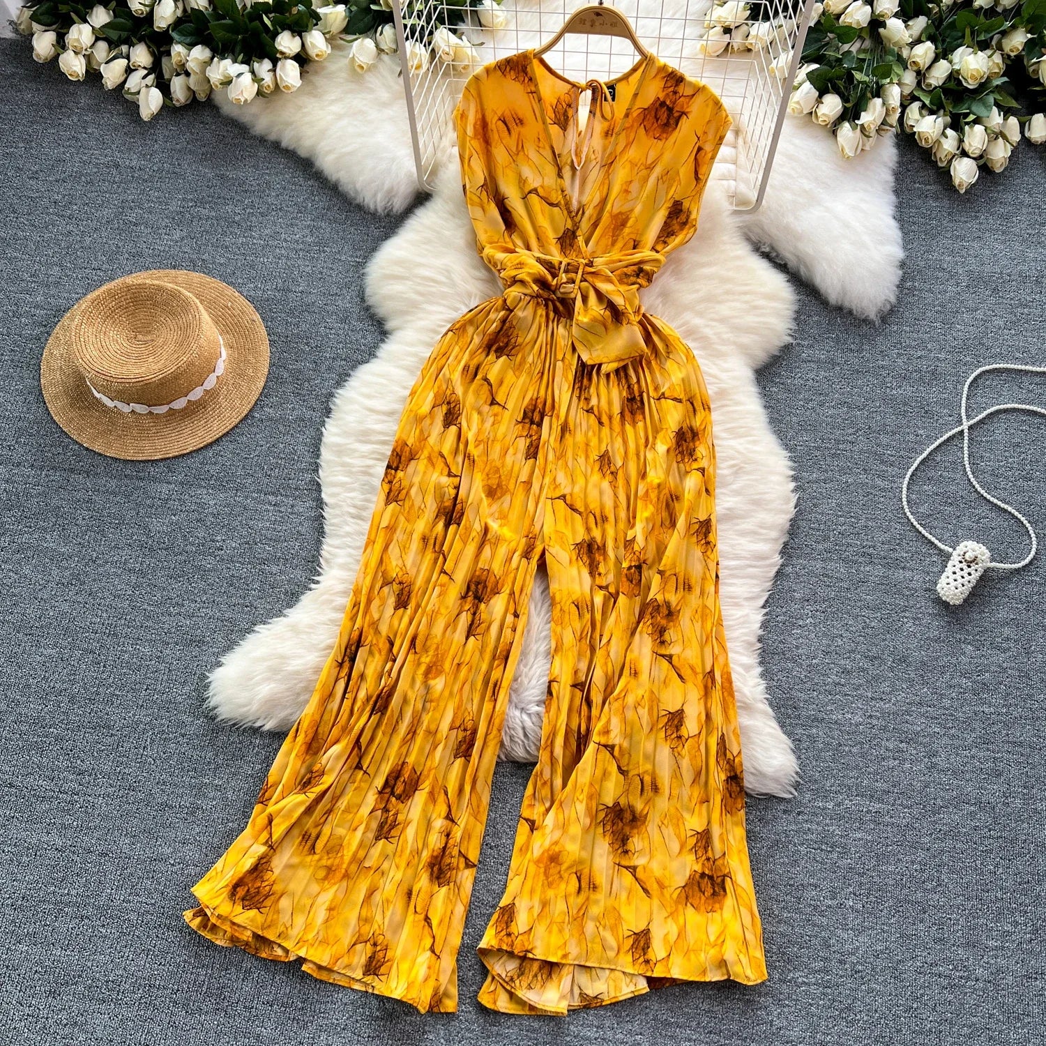 Summer Elegant Abstract Print High Jumpsuit