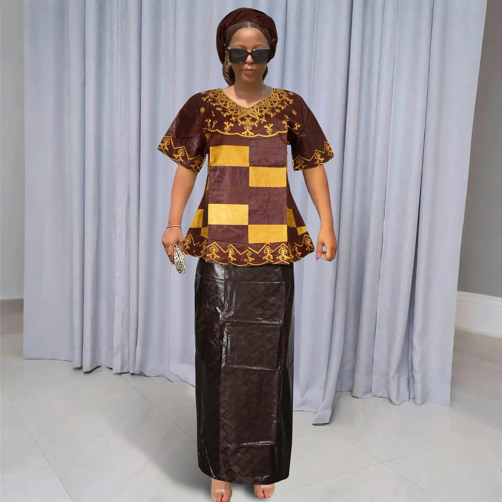 MD African Dresses For Women Embroidery 2PCS Tops Dresses Ankara Rich Robes Traditional Party Wedding Ramadan Church Clothes