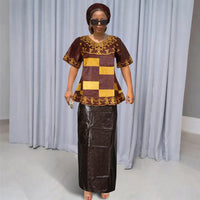 MD African Dresses For Women Embroidery 2PCS Tops Dresses Ankara Rich Robes Traditional Party Wedding Ramadan Church Clothes