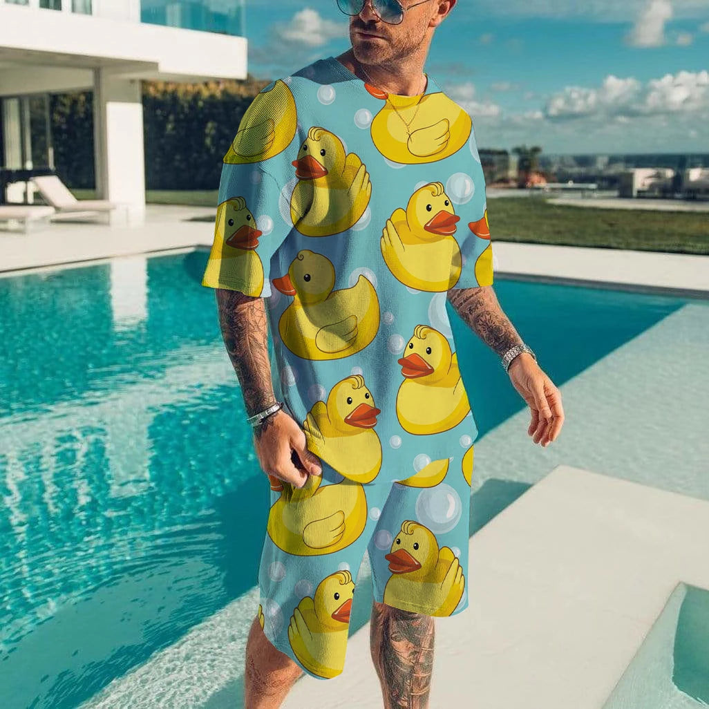 Cute Duck 3D Printed T-Shirt Shorts Set