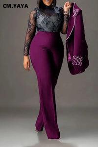 Women's Pearl Splicing Blazer and Wide Pants Set