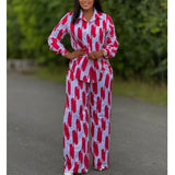 African Fashion Stripe Printed Two Piece Set
