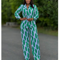 African Fashion Stripe Printed Two Piece Set