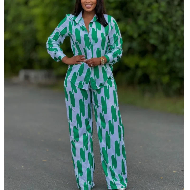 African Fashion Stripe Printed Two Piece Set