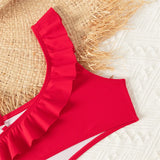 Bikini Girls One Shoulder Ruffles Bathing Suit