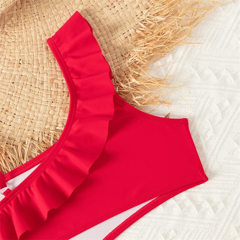 Bikini Girls One Shoulder Ruffles Bathing Suit