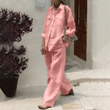 Women Elegant Lapel Neck Long Sleeve Pants Sets