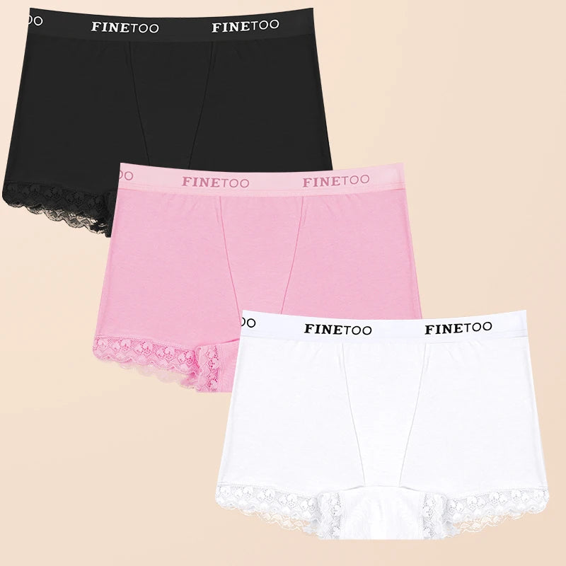 3Pcs Women's Lace Panties Cotton boxer briefs Seamless Sports Boxers Underwear Female Briefs Lingerie Intimate Underpant S-XXL
