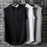 Men Tie Collar Hooded Sleeveless Vest