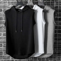 Men Tie Collar Hooded Sleeveless Vest